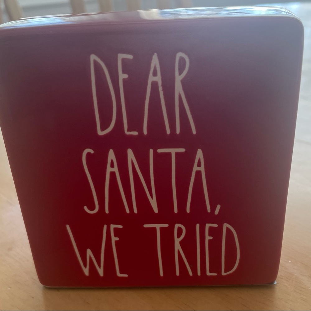 Rae Dunn Red Holiday Tin with White Text